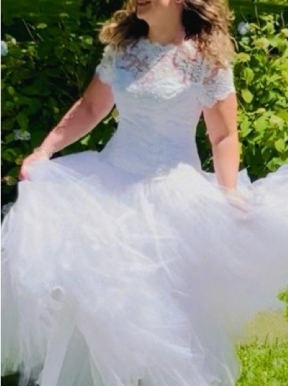 Priscilla of Boston White Lace Tulle Wedding Gown